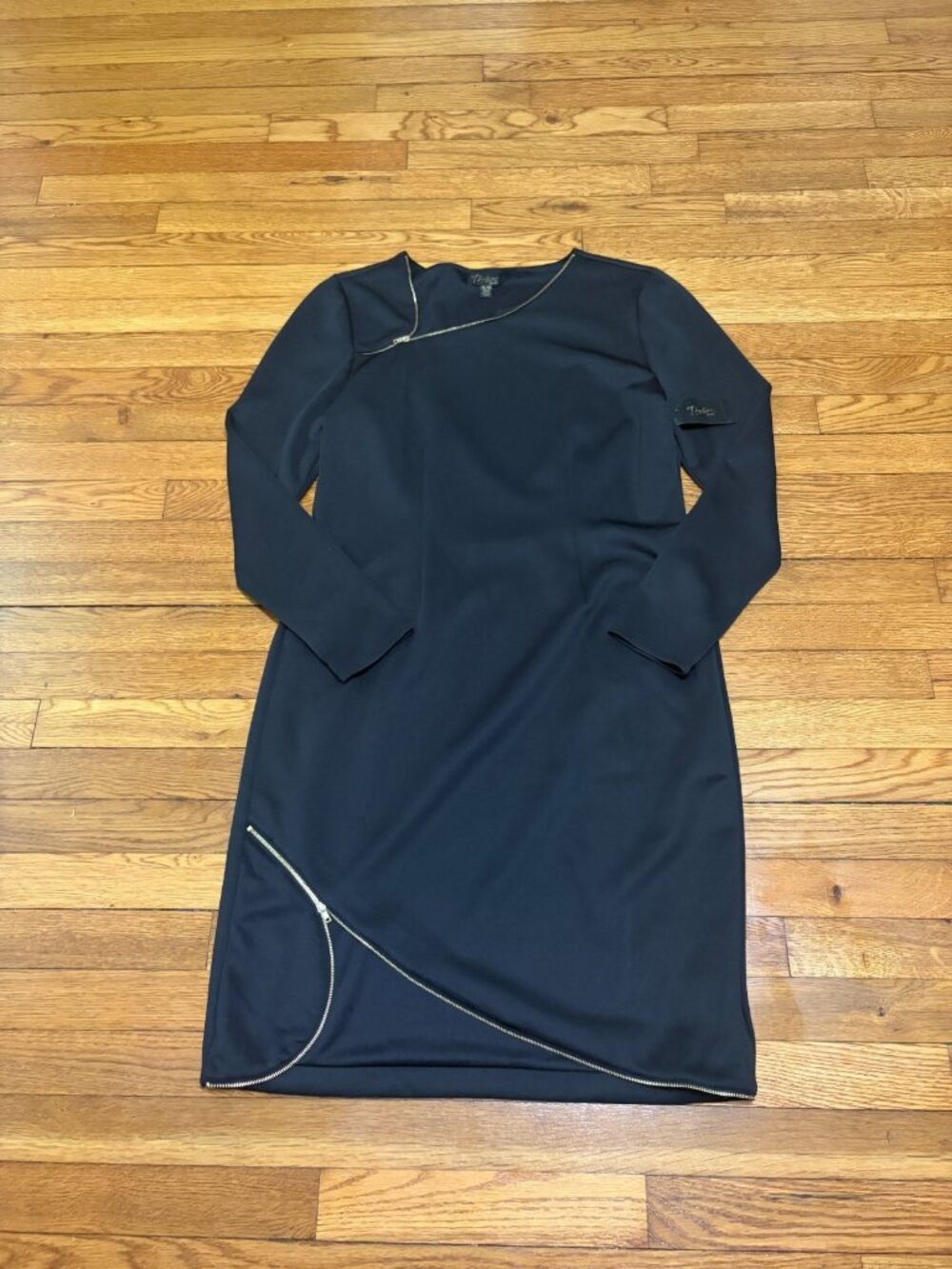Thalia Sodi Women's Asymmetrical Zipper Trim Dress Size XL Black Long Sleeve NWT